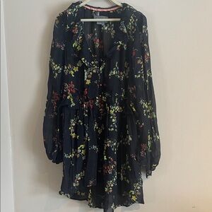 Anthropologie Floral Chiffon Mini Dress - Black, Red, Green